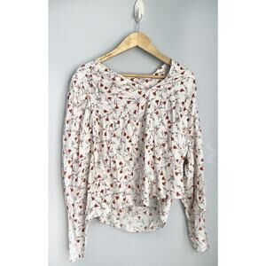 REBECCA TAYLOR sz 6 delicate red flowers white silk blouse EUC